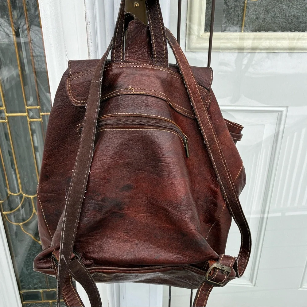 Vintage Leather Medical Bag Backpack Adjustable Straps Interior Lined Dark Brown